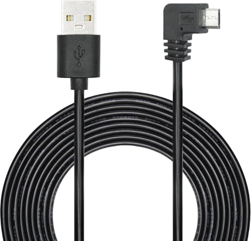 Image of Aurorapath 11FT 90 Degree Micro USB Power Cable, Left Angle Micro USB Dash Cam Charging Cord, for Car Dash Cam, Phones and Other Devices Charging