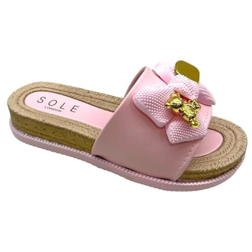 Image of sole london Womens Ladies Mid Wedge Flatform Espadrilles Mules Sandals Shoe Size Bow Sandals_ PINK 5