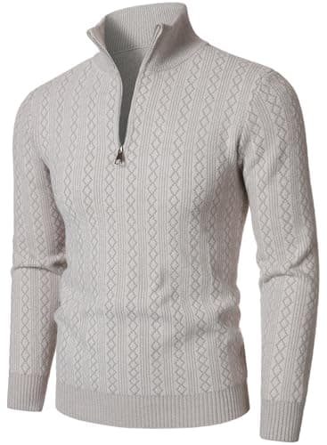 Image of HOOD CREW Mens Zip Jumpers Long Sleeve Warm Sweater Soft Cozy Knitwear Pullover for Men Beige XL