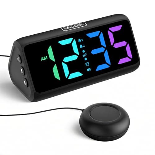 Image of Netzu Loud Alarm Clock for Heavy Sleepers, Vibrating Alarm Clock with Bed Shaker, RGB Led Display, Dual Alarm, 5 Dimmers, 4 Volumes, Bedside Clocks for Hearing Impaired Elderly Teens (Black)