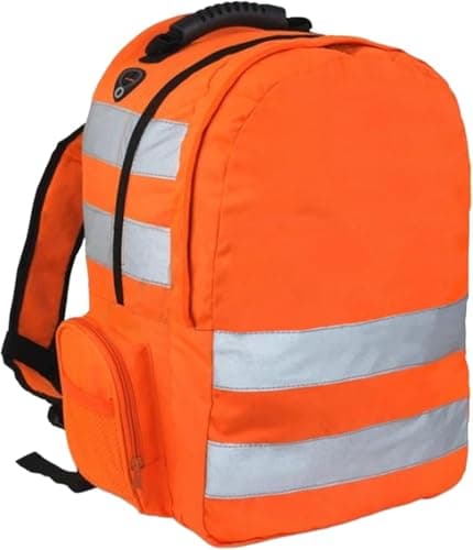 Image of Hi Vis Backpack – High Visibility Reflective Safety Rucksack for Work, Cycling, Hiking & School | Lightweight, Padded Straps, Large Compartment & Side Pockets – Orange Bag