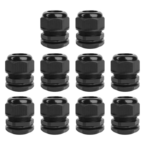 Image of M16 Cable Gland 10 Pack, IP68 Waterproof Nylon Cable Connectors with Locknut & Washer for 4-8mm Cables