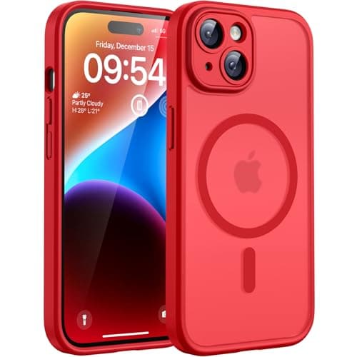 Image of TOCOL Magnetic for iPhone 14 Case 6.1-Inch, Fit for MagSafe, Upgraded [Full Camera Protection], [14FT Military Grade Drop Tested] Shockproof Slim Translucent Matte Back Cover (Red)