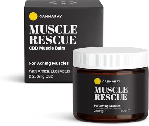 Image of Cannaray Muscle Rescue Balm 250mg CBD – 60ml | Cooling Muscle Rub with Aloe, Arnica, Eucalyptus & Shea Butter | THC-Free CBD Cream for Sore Muscles & Post-Workout Recovery