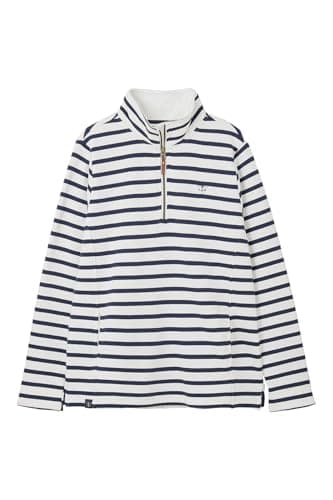 Image of LightHouse Womens Shore Sweatshirt - Ladies Warm Half Zip Cotton Top - Cloud Navy Stripe - 18