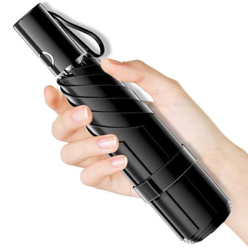 Image of Moorrlii Automatic Mini Travel Windproof Folding Umbrella - UV Protection, Instant Open/Close for Rain/Sun, Small Compact Lightweight Design Fits in Tote Bag/Travel Case/Backpack for Commute, Women
