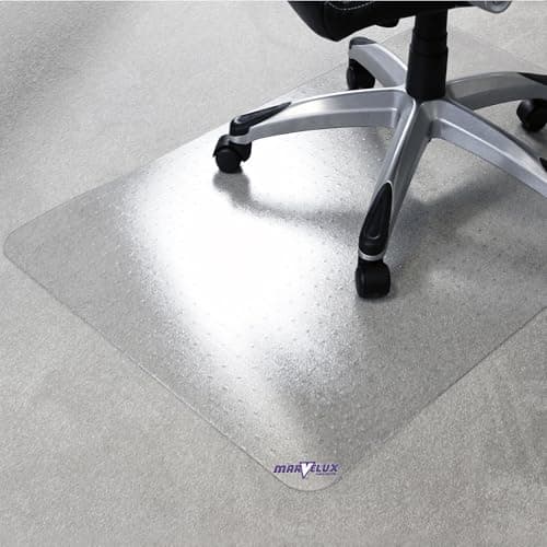 Image of Marvelux 120 x 130cm (47" x 51") Large Durable Eco Friendly Office Chair Mat for Low and Standard Pile Carpets, Rectangular Clear Enhanced Polymer Carpet Protector, Made in the UK