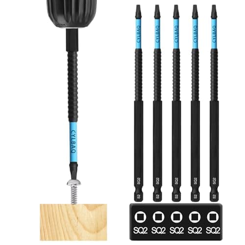 Image of CYLBAQ Square Screwdriver Bits, 5Pcs SQ2 Square Head Screwdriver Bit Set 150mm S2 Steel Tamper Proof 1/4” Hex Shank Magnetic Security Bits for Impact Drill