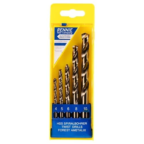 Image of Rennie Tool Company 4-10mm HSS Cobalt Drill Bit Set With Plastic Case - Drill Bits Set of 5 Pieces for Stainless Steel, Aluminium, Hards Metals, Cast Iron, Plastic & Wood