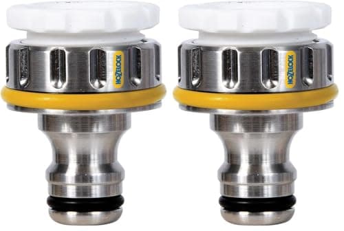 Image of HOZELOCK - Outdoor Tap Connector Pro Metal ø 21mm - ø 26,5mm (1/2"- 3/4"): for External Threaded Taps, Made of Nickel-Plated Copper for Increased Durability [2041P0000] (Pack of 2)