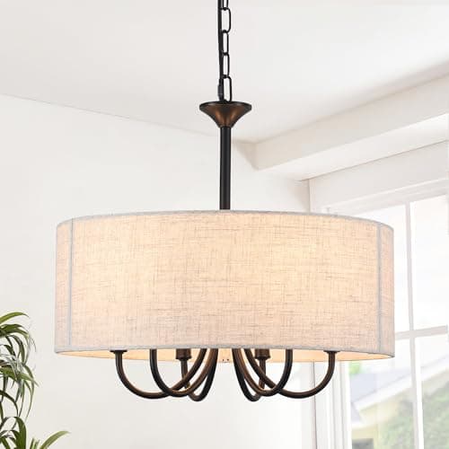 Image of LWYTJO Black Chandelier, 6-Light Chandeliers Ceiling Light, Modern Ceiling Lights Living Room, Adjustable Drum Chandelier Pendant Light Fitting for Bedroom Kitchen Dining Room Hallway Foyer