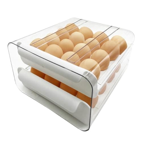 Image of WAIZHIUA 32 Grid Egg Holder Storage Container Clear Double-Layer Kitchen Fridge Drawer Boxes Plastic Egg Basket Organiser