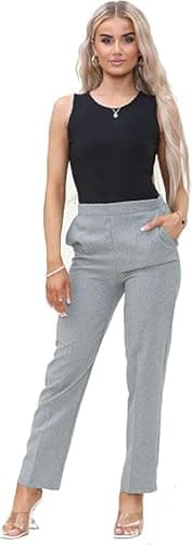 Image of Trousers for Women Smart Suit Pants Ladies Trousers Finely Stitched Stretchy Half Elasticated Waist Pull Up (Mint L25 W8)