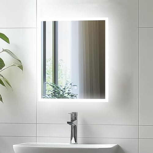 Image of LUVODI Bathroom Mirror with LED Lights: 400x500mm Rectangular Illuminated Dimmable Wall Mounted Mirror with Anti-Fog 3 Lighting Modes Memory Function, Horizontal/Vertical