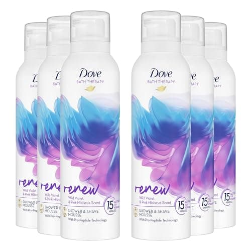 Image of Dove Bath Therapy Renew Shower and Shave Mousse with Wild Violet and Pink Hibiscus Scent Vegan, Cruelty-Free Creamy Texture Body Wash Make Your Skin Soft and Re-energised 200ml, 6 Pack