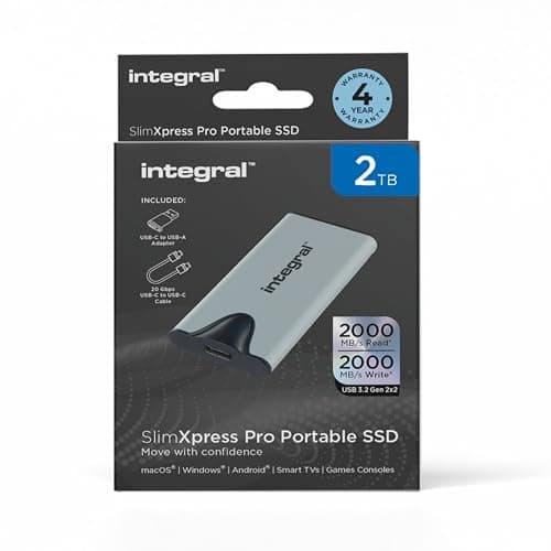 Image of Integral SlimXpress Pro 2TB Portable SSD External Hard Drive: USB-C, 2000MB/s Read/Write, USB 3.2 Gen 2x2, Compact Design, Plug & Play, Compatible with Mac, Windows PC, Android, Xbox, PlayStation