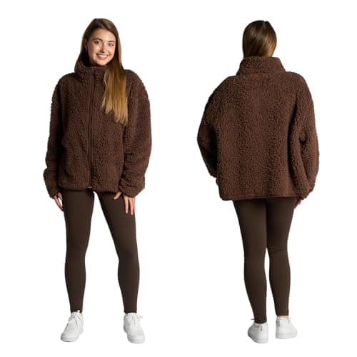 Image of OHS Ladies Fleece Jackets Full Zip, Teddy Fleece Jacket Women Soft Cosy Warm Winter Womens Clothing Ladies Jackets Sweatshirt Fleece Top Long Sleeve Pullover for Travel Hiking, Chocolate Brown - S/M