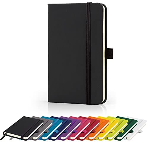 Image of Savvy Bee Premium A6 Notebook New Lined Pocket Hardback Small Journal with pen loop, elastic closure and ribbon marker, Notepad Note Book Notes Pad (Black)