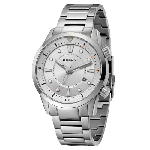 Image of BERNY Men's Diving Watch Automatic Movement Mechanical Wristwatch with Screw-Down Crown 20ATM Waterproof Stainless Steel Watchband