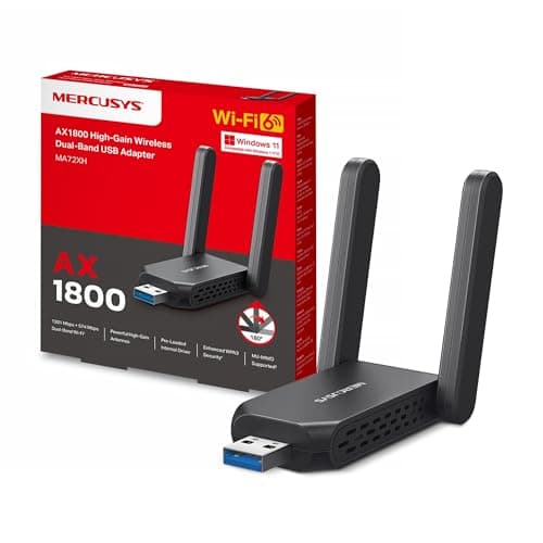 Image of NEW MERCUSYS MA72XH AX1800Mbps WiFi Dongle for PC, Dual-Band USB Adapter with 2 High-Gain Antennas, Plug and Play, USB 3.0 Superior Transfer Speeds, MU-MIMO, WPA3 Security, Supports Windows 10/11