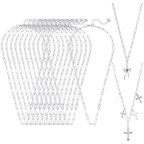 Image of NBEADS 12 Pcs Paperclip Chain Necklaces, 304 Stainless Steel Chain Necklace Jewelry Making Chains for Necklace Making Bracelet Extension, 45cm
