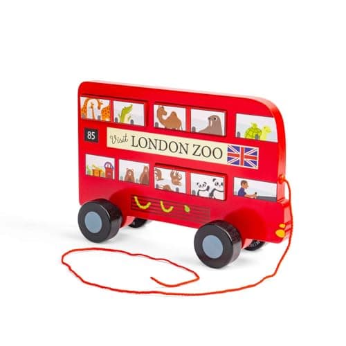 Image of Bigjigs Toys London Bus Pull Along - Wooden Pull-Along Baby & Toddler Toy, Early Learning Activity, Gifts For Babies & Toddlers, Sustainably Made, Age 12+ Months