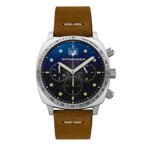 Image of Spinnaker Hull Men's Meca-Quartz Chronograph Watch with Black Dial and Brown Genuine Leather Strap - SP-5068-01