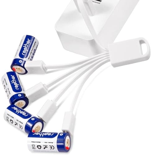 Image of Rapthor 850mAh USB Rechargeable Batteries Compatible with Arlo Cameras with 4-in-1 Charging Cable, 4 Pack 2550mWh 123A Rechargeable Batteries (2 Hours Fully Recharged, 1200+ Times Cycle)