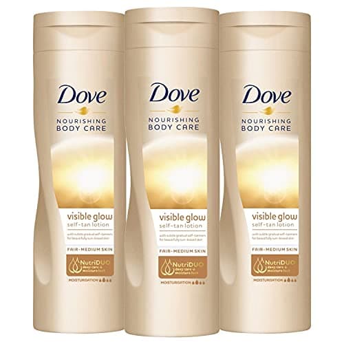 Image of 3 Pack of Dove Nourishing Body Care Visible Glow Gradual Self-Tan Fair to Medium Body Lotion 400ml