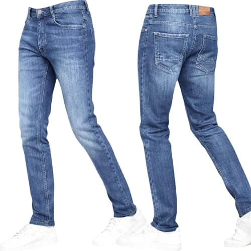 Image of Crosshatch Stretch Slim Fit Jeans Mens Denim Designer Trousers Pants Stone Wash 36W X 32L