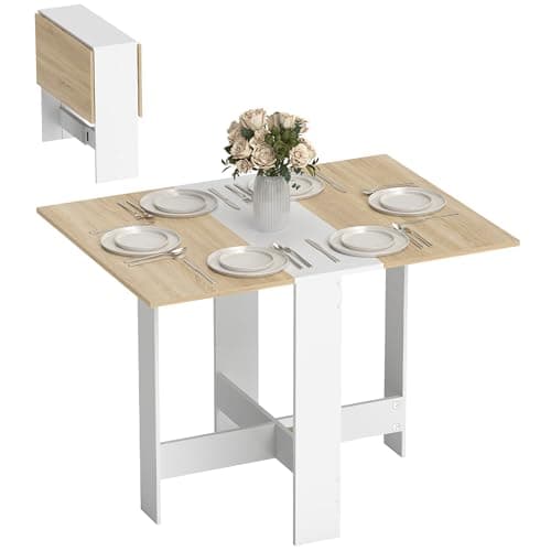 Image of HOMCOM Wooden Folding Dining Table with Particle Board for Computer Space Saving Table - Oak and White