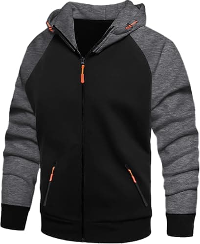 Image of CTU Mens Hoodies Zip Up Fleece Hoodie Patchwork Hooded Jacket Sweatshirt Pullover Hoody With Zip Pockets Black L