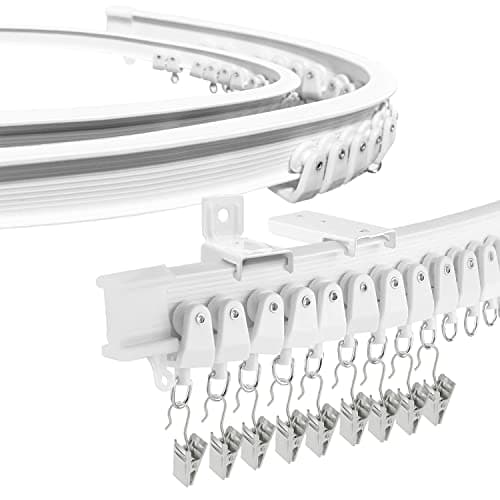 Image of Bendable Curtain Track for Bay Windows, 4.26m/14ft Flexible Curtain Rails And Fittings Ceiling Wall Mounted Bay Window Curtain Track, White