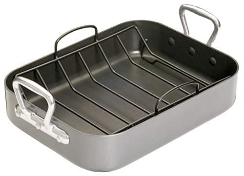 Image of MasterClass Deep Roasting Tin with Rack and Teflon Xtra Non Stick Coating in Gift Box, Carbon Steel Roaster with Handles, 4 x 28 x 8cm (15.5 x 11 x 3''), Grey