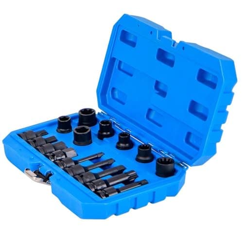 Image of HOMFME 16Pcs Impact Brake Caliper Socket Set, 1/2 Inch Drive Wrench Brake Adjusting Tool Kit with Storage Box, Impact Wrench Socket Set for Home Car Repair (Blue)