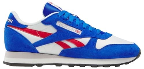 Image of Reebok Unisex Classic Leather Trainers, Chalk Optimum Blue Vector Red, 4 UK