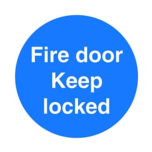 Image of Fire Door Keep Shut/Closed/Clear/Shut/Locked safety notice/sign. 100 x 100mm blue & white Vinyl Self Adhesive Sticker – Quality Screen Printed In The By UK ProfileSigns.co (5, Fire door keep locked)