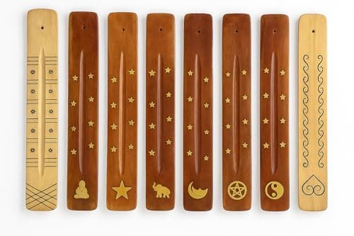 Image of Rushant Wooden Incense Stick Holders – Set of 2, 10 Inch Ash Catcher Burner, Handcrafted Premium Wood, Random Design & Colour, Ideal for Meditation, Yoga & Home Fragrance