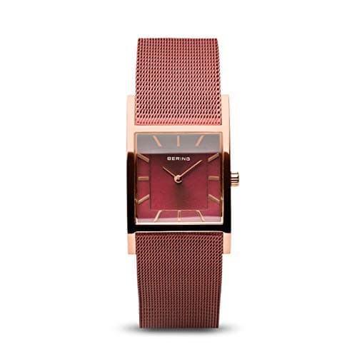 Image of BERING Women's Quartz Watch, 26 mm Rose-Gold Stainless-Steel Case and Red Dial, Milanese Strap, Sapphire Crystal, 5 ATM, 10426-363-S