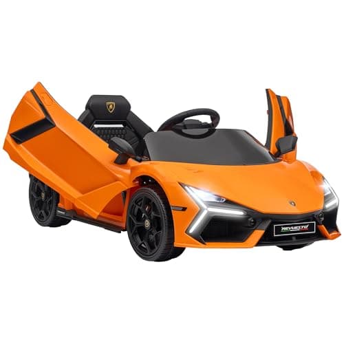 Image of AIYAPLAY Lamborghini Revuelto Licensed Kid Electric Car, 12V Kids Electric Ride On with Butterfly Doors, Suspension, Remote Control, LED Lights, Horn, USB, MP3 for 3-5 Years, Orange