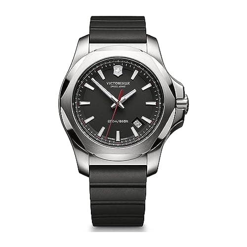 Image of Victorinox Men’s Watch I.N.O.X. Ø 43 mm, Swiss Made, Analogue Quartz, Water-Resistant up to 200 m, Sapphire Glass, Rubber Strap, Black