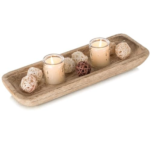 Image of Romadedi Decorative Bowls for Home Decor, Wooden Dough Bowl for Decor, 16" Large Wood Bowl for Kitchen Table Centerpieces, Long Narrow Wooden Tray for Dining Table Decor Centerpiece