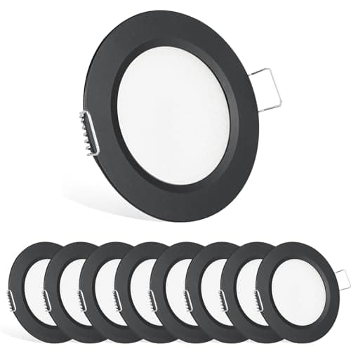 Image of acegoo 12V LED Recessed Mount Ceiling Light, Caravan Boat Downlight Spot Lights for Camper Van Cabin Truck Motorhome Sailboat Under Cabinet Kitchen Bathroom, Black 3000K, 8 Pack