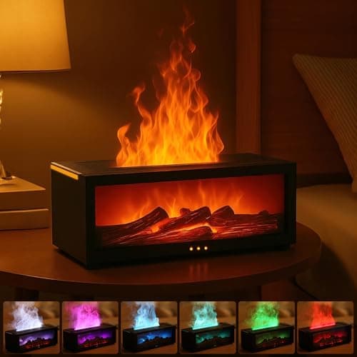Image of comeder Flame Diffuser, 150ml Ultrasonic Cool Mist Humidifier, 3D Fireplace Essential Oil Aromatherapy Diffuser, 7 Colour with Remote Control, Auto Shut-Off & Timer, for Home, Bedroom, Spa