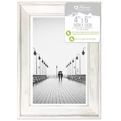 Image of Design Group White Solitaire Shabby Chic Distressed Wood Styrene Photo Frames 4x6
