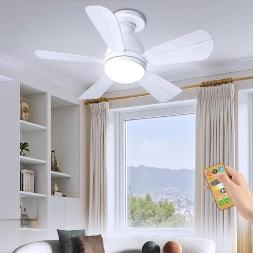 Image of ZAIYW 50CM Ceiling Fans with Lights and Remote, E27 Dimmable LED Ceiling Fan Light with 5 Blades,Timer,3 Colors 3000K-6500K,3 Speeds, 30W Small Fan Light for Bedroom Kitchen Living Room