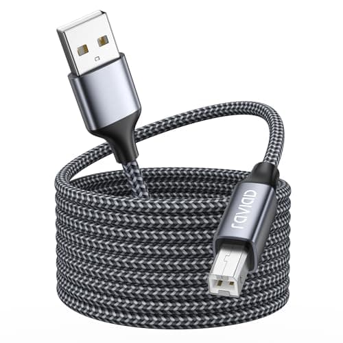 Image of RAVIAD USB Printer Cable 3M/9.9FT USB 2.0 Type A Male to B Male Nylon Braided Scanner Cord Printer Cord Compatible with Printers like HP, Brother, Lexmark, Dell, Envy and all other USBA/B devices