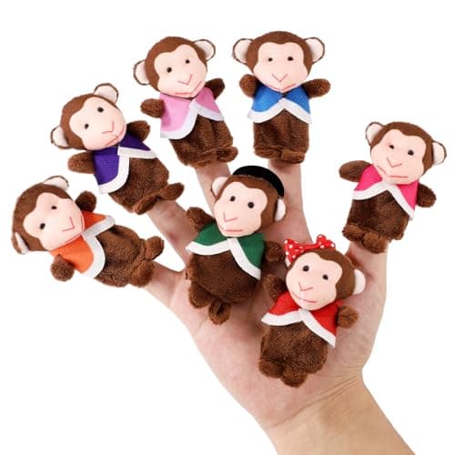 Image of 7pcs Colorful Little Monkeys Finger Puppets, Pink Purple Orange Premium Plush Finger Puppets Toy Animal Toys for Storytelling and Theater Role Play