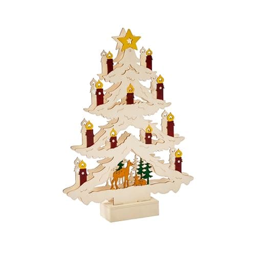 Image of Three Kings Wooden Christmas LED Candle Tree Shaped Decoration 31cm Tall | Works on a Timer | Battery Operated