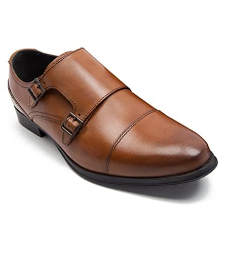 Image of Thomas Crick 'Boycie' Men’s Genuine Leather Double Monk Strap Shoes|Smart Slip-On Formal Dress Shoes for Work, Business & Special Occasions Tan